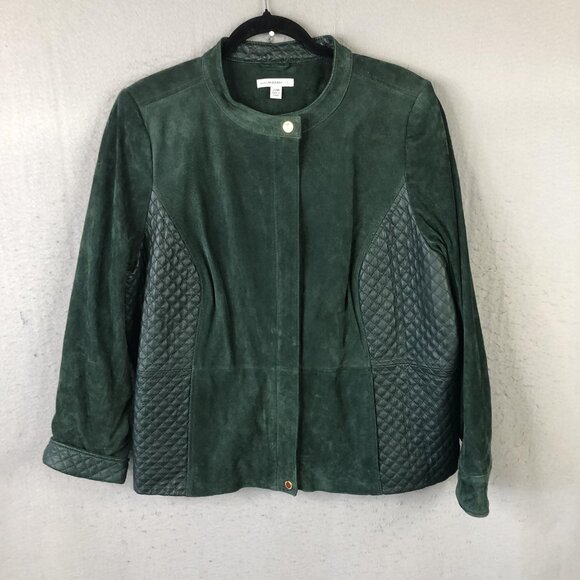 Isaac Mizrahi Live Leather Jacket Womens 22W Green Suede Quilted Collarless - Picture 1 of 16